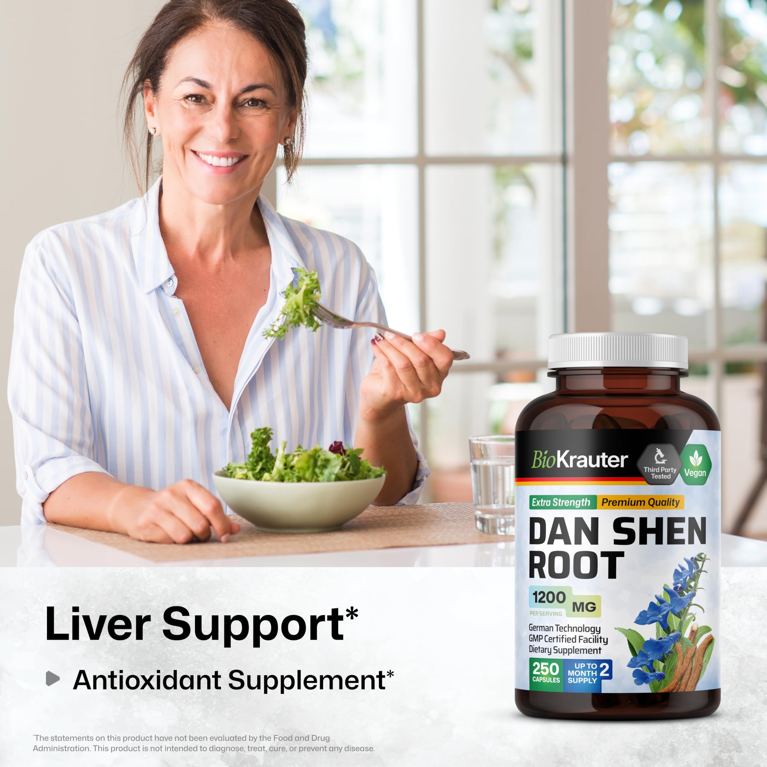BIO KRAUTER Dan Shen root capsules packaging front highlights vegan, GMO-free formula