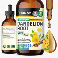 BIO KRAUTER Dandelion Root Extract bottle front with vegan, alcohol-free formula for daily use