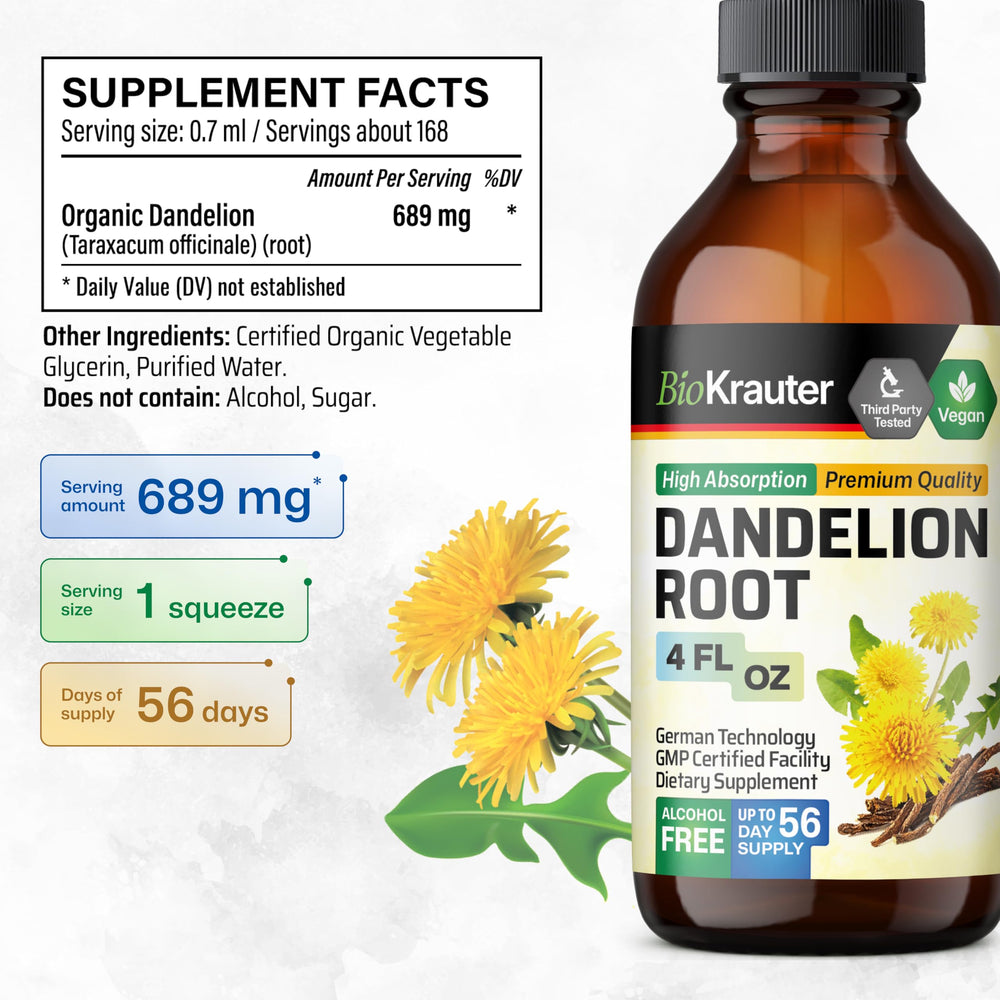 BIO KRAUTER Dandelion Root Extract dropper pour showing easy dosing