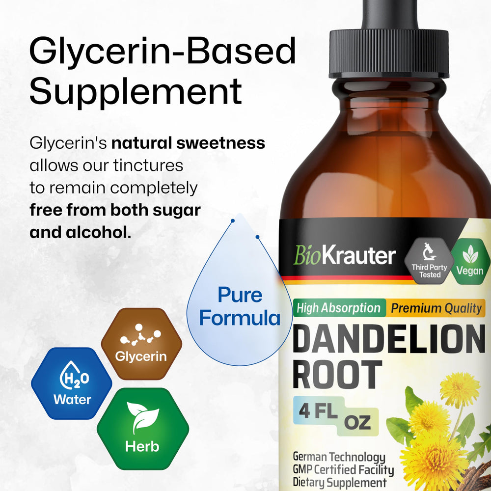 BIO KRAUTER Dandelion Root Extract ingredients closeup highlighting three ingredients