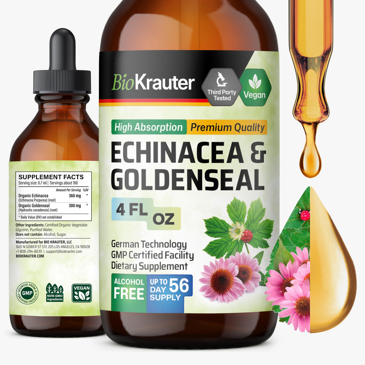BIO KRAUTER Echinacea Goldenseal drops bottle ready for daily immune support