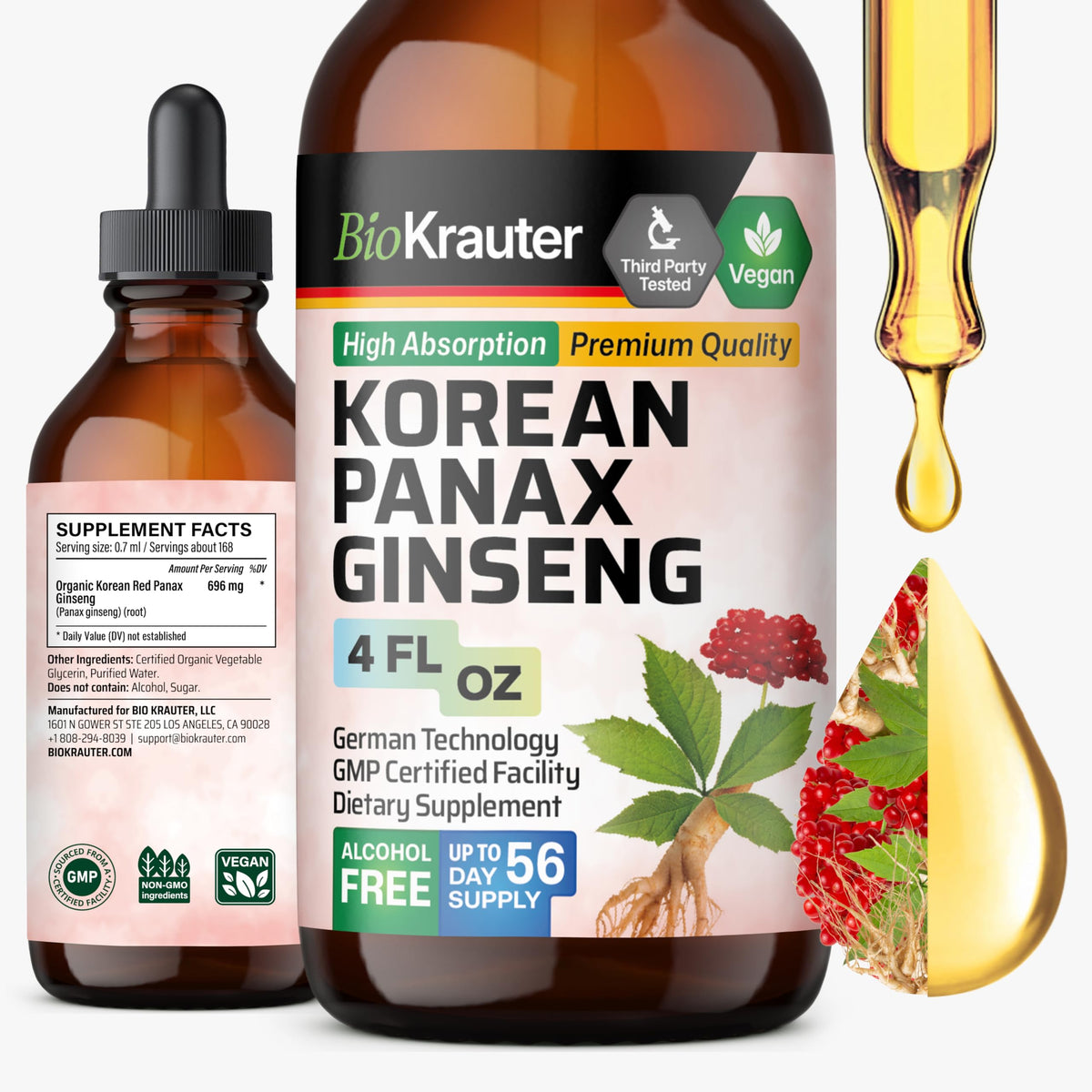 BIO KRAUTER Ginseng Drops bottle ready for daily energy and focus.