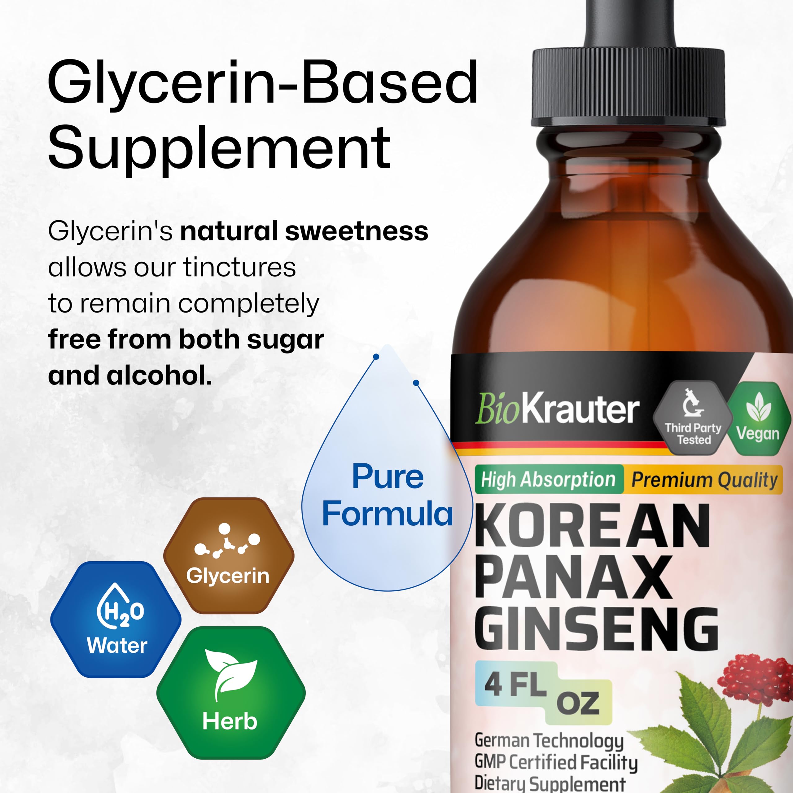 BIO KRAUTER Ginseng Drops glass with water and drops ready to mix.