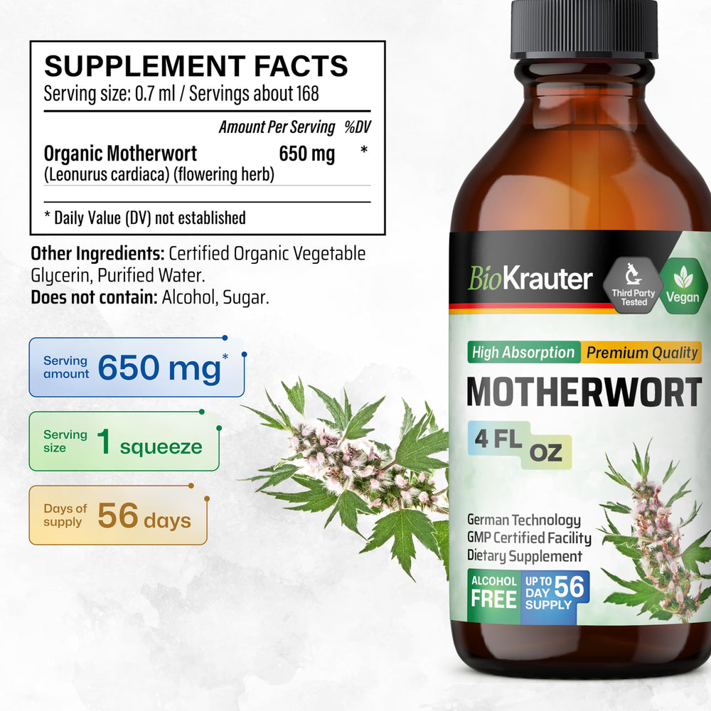BIO KRAUTER ingredients: water, glycerin, and motherwort herb detail.