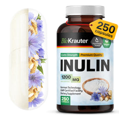 BIO KRAUTER inulin capsules bottle offers daily digestive support and convenient prebiotic intake.