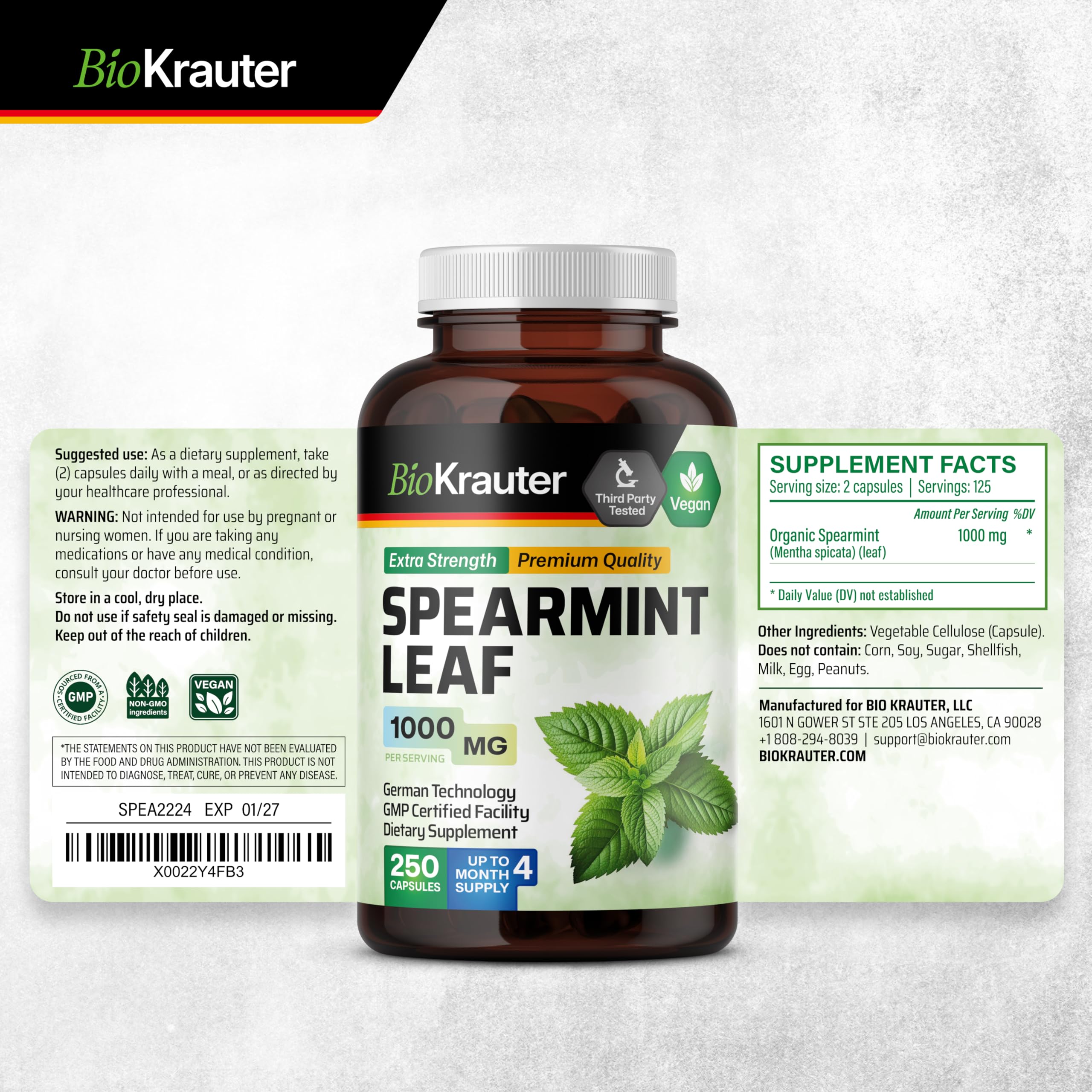 BIO KRAUTER Label displays non-GMO and vegan icons for transparency.