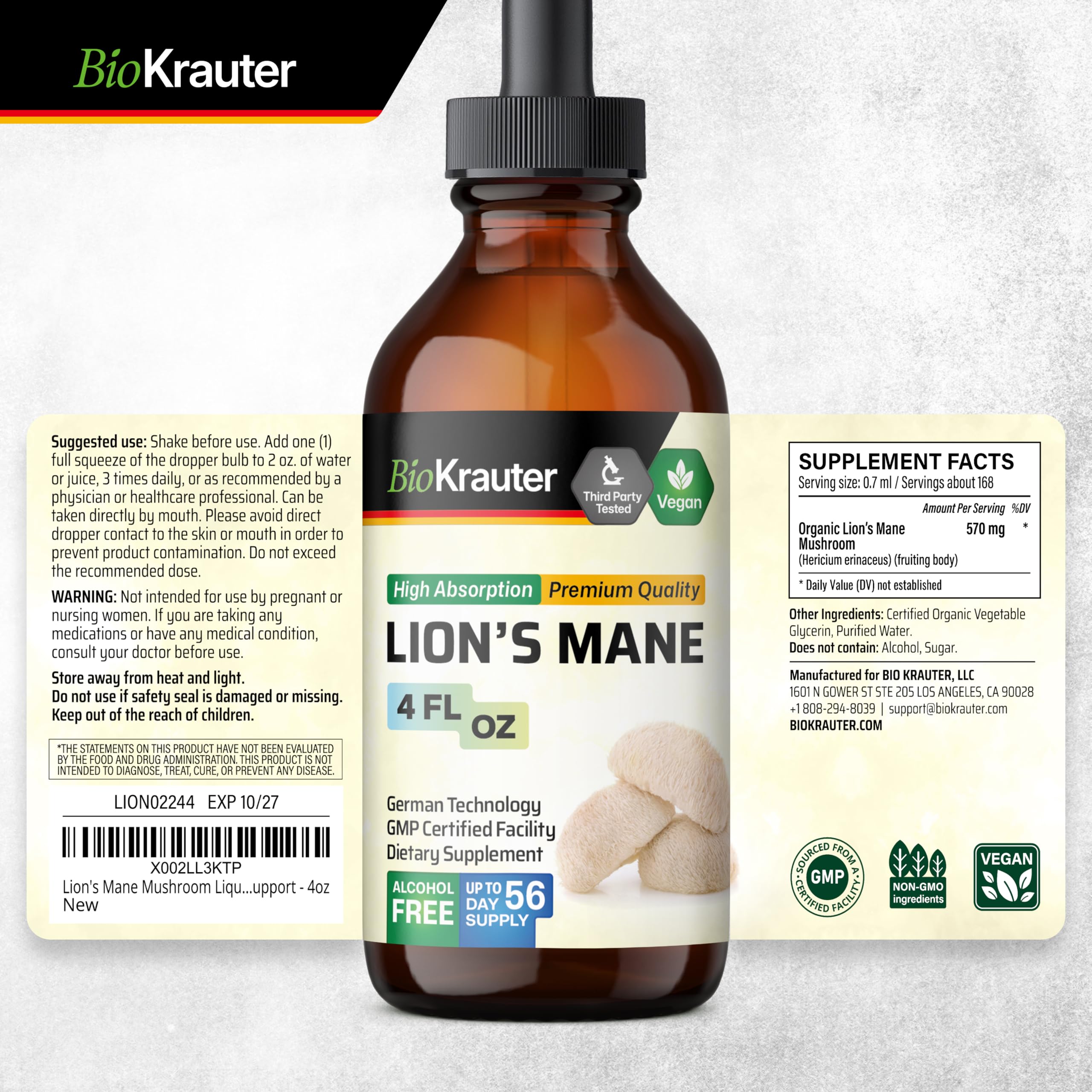 BIO KRAUTER Lions Mane German technology ensures precise crafting.