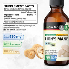 BIO KRAUTER Lions Mane under-tongue drops for fast absorption.