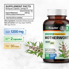 BIO KRAUTER capsules reveal pure motherwort powder with a simple, natural formula.