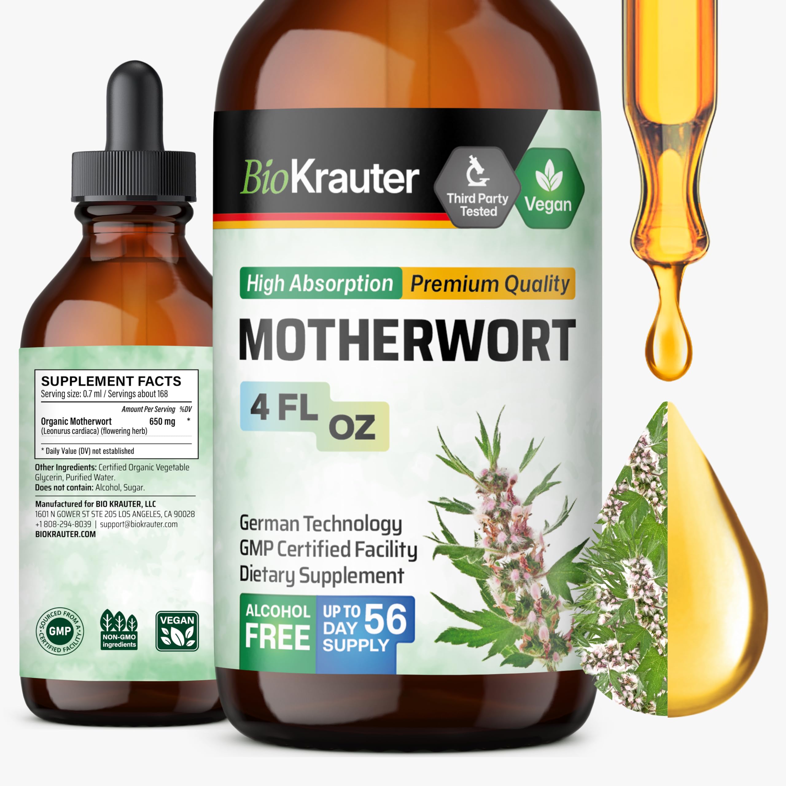 BIO KRAUTER motherwort tincture bottle for natural calm and well-being.