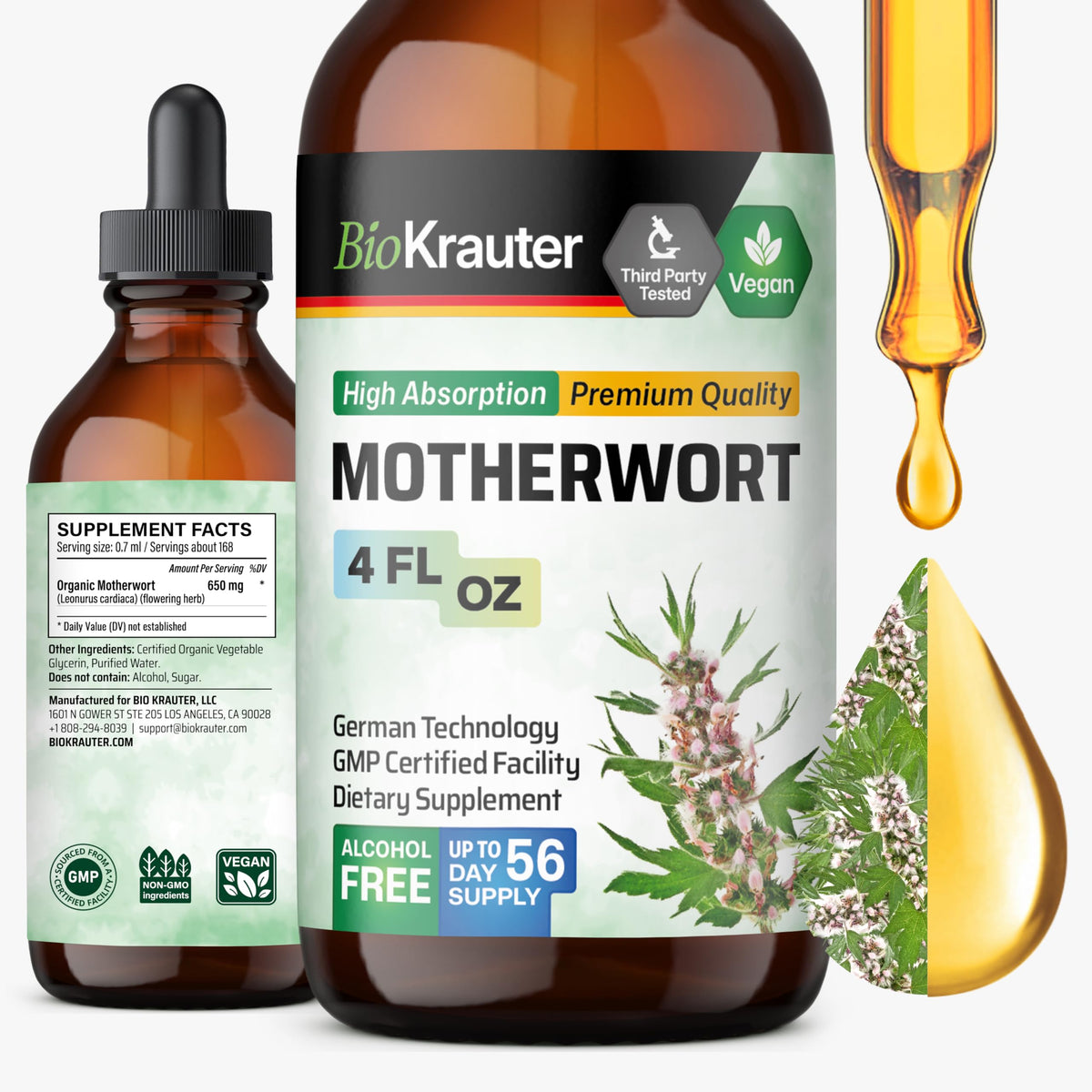 BIO KRAUTER motherwort tincture bottle for natural calm and well-being.