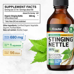 BIO KRAUTER nettle root extract liquid shows clear, vegan-friendly formula