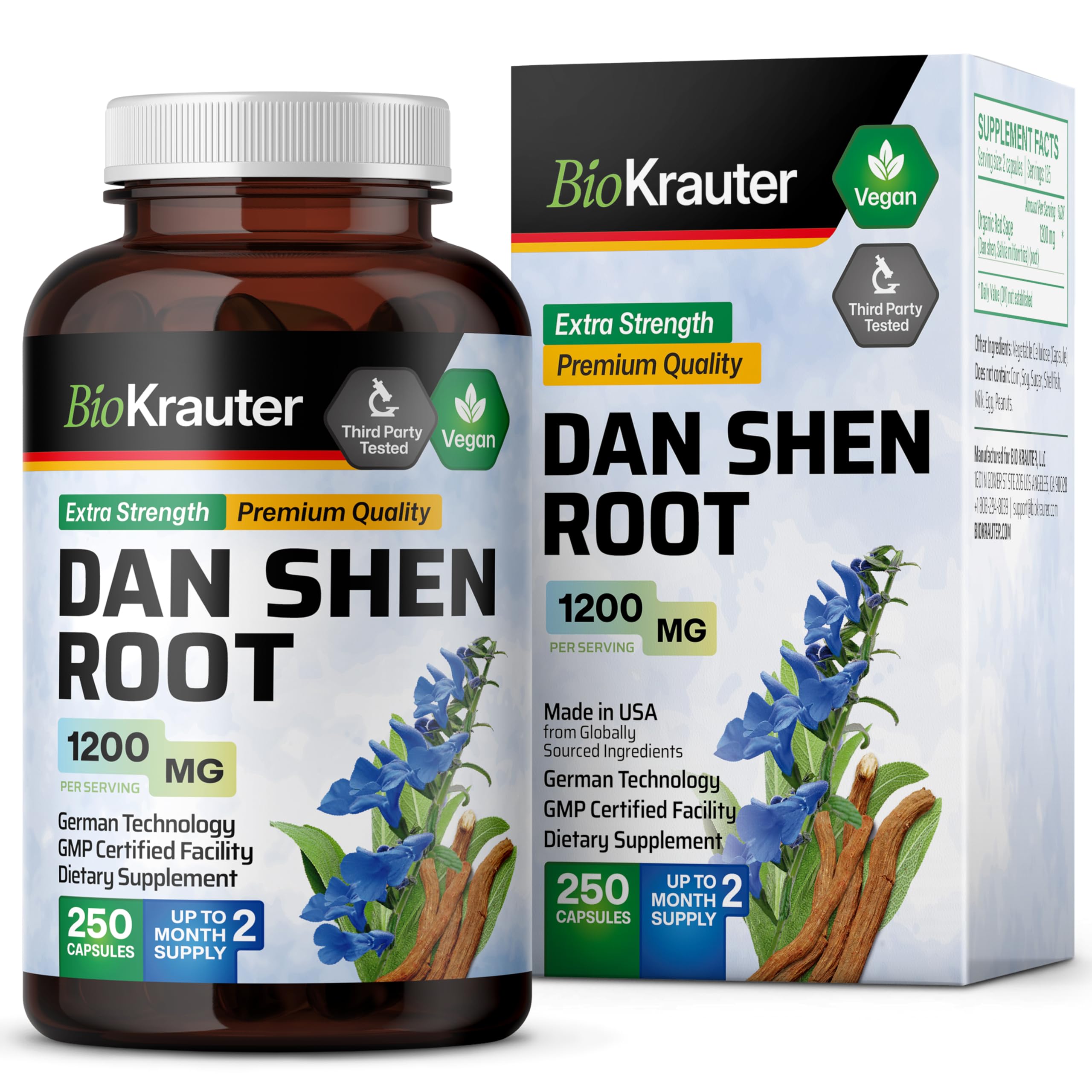 BIO KRAUTER Red sage Dan Shen root capsules natural formulation visual