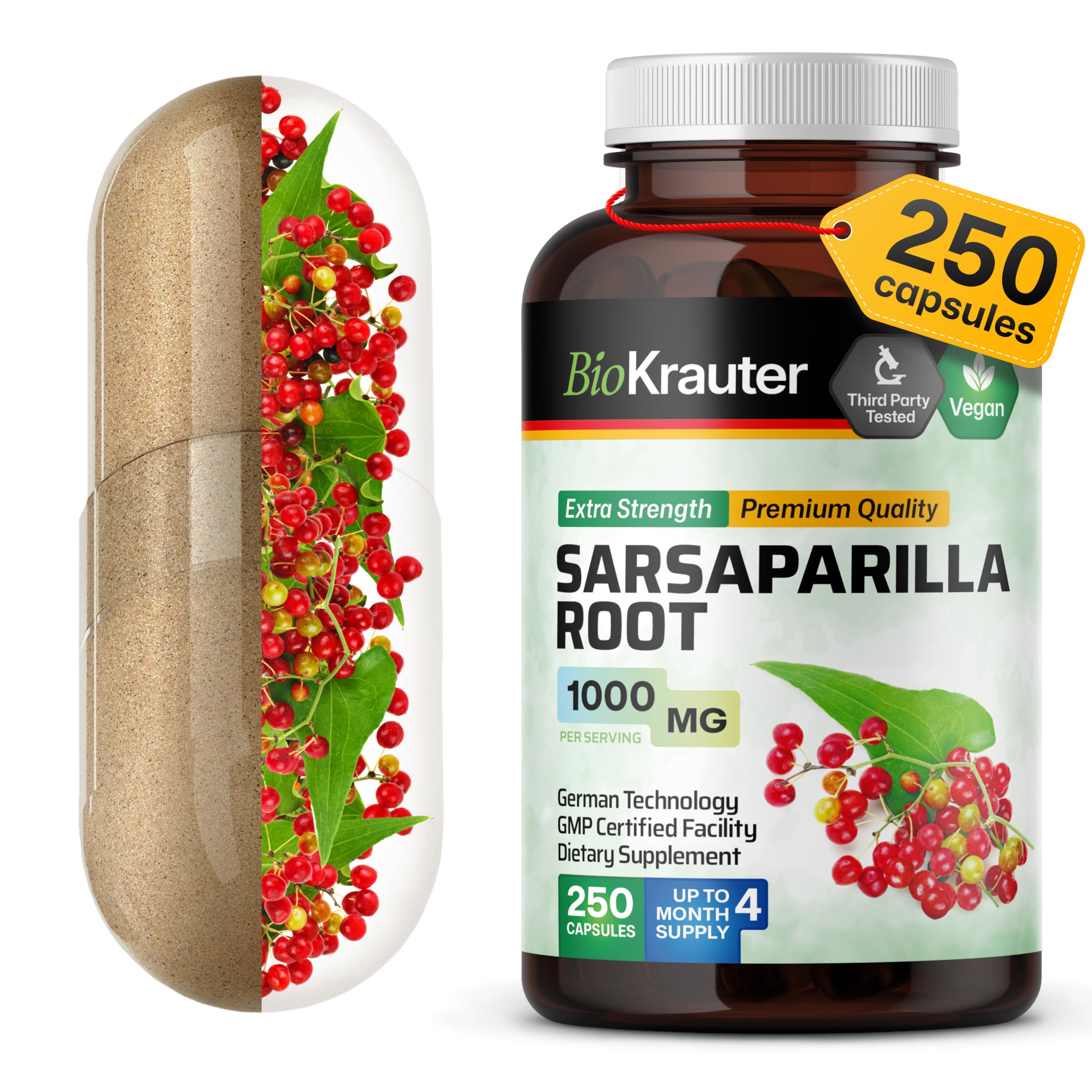 BIO KRAUTER Sarsaparilla capsules deliver detox support in a vegan 1000 mg formula.