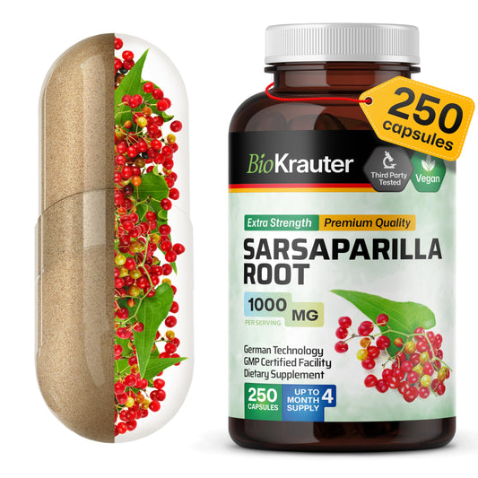 BIO KRAUTER Sarsaparilla capsules deliver detox support in a vegan 1000 mg formula.