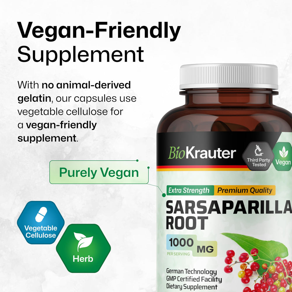 BIO KRAUTER sarsaparilla capsules in smooth vegan shells.