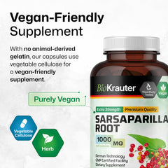BIO KRAUTER sarsaparilla capsules in smooth vegan shells.