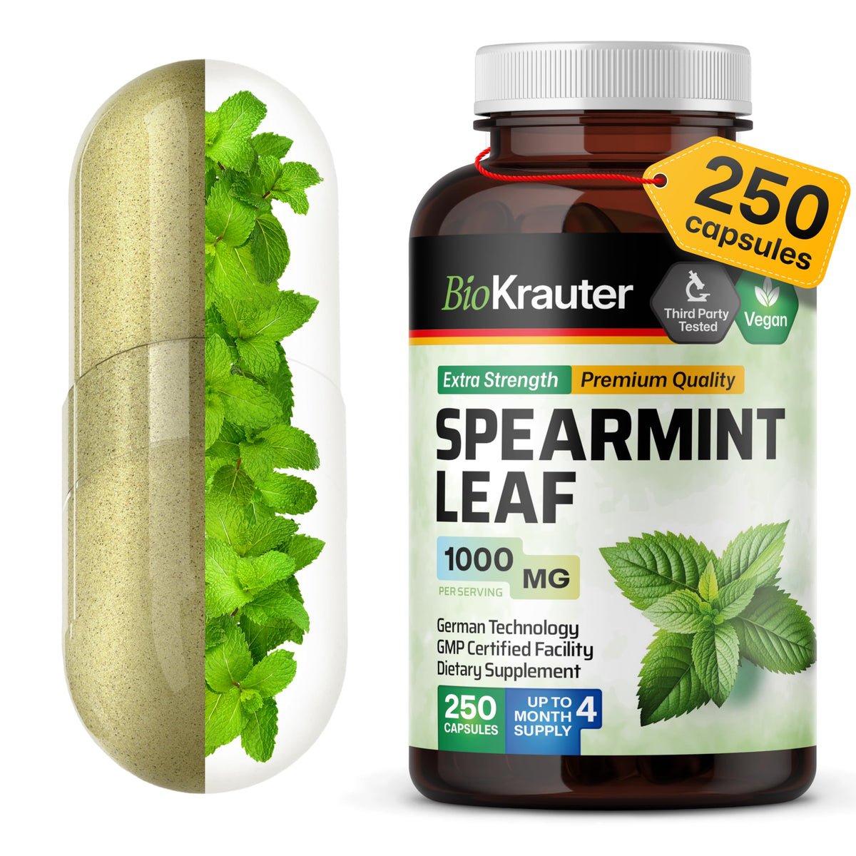 BIO KRAUTER Spearmint bottle for digestive support and daily wellness.