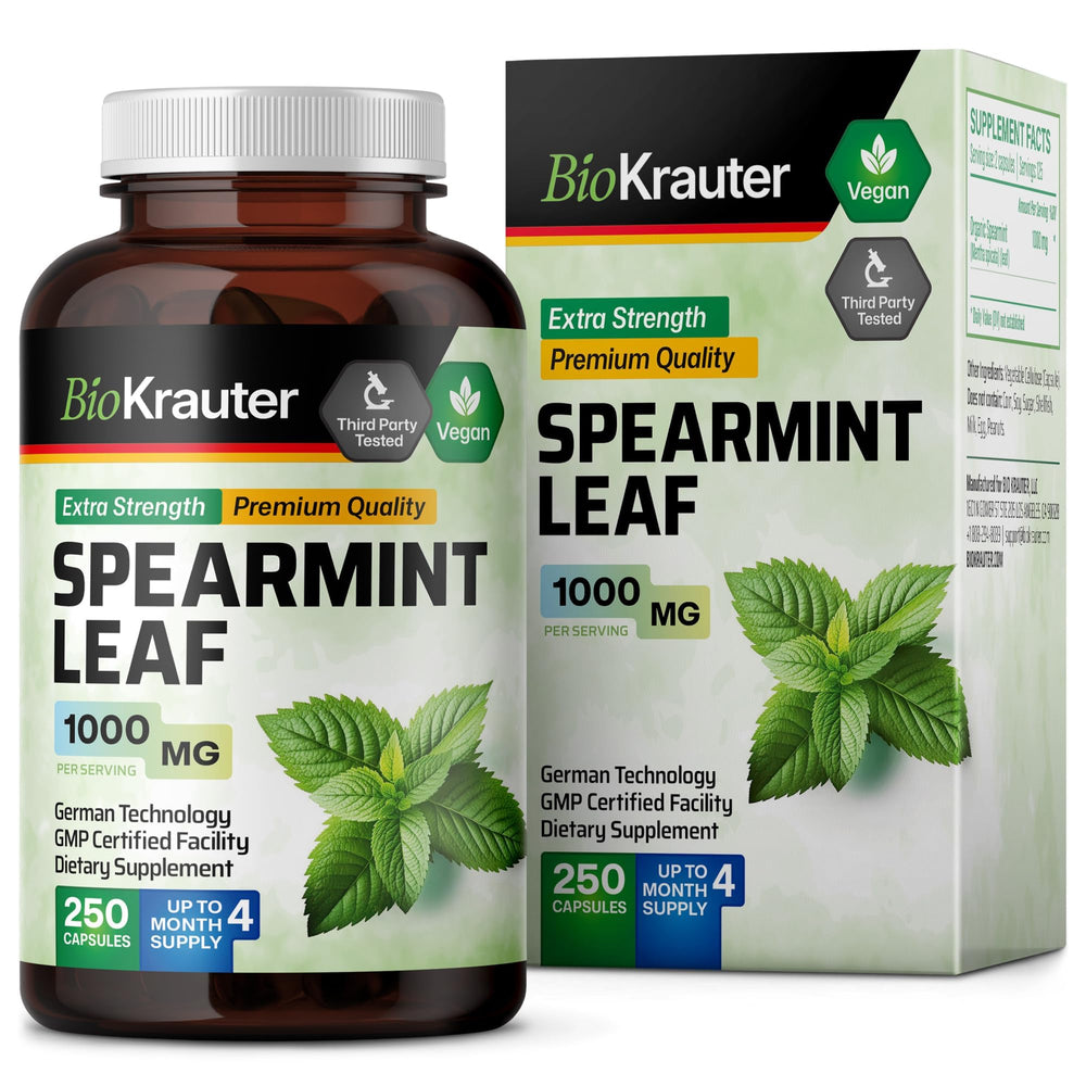 BIO KRAUTER Spearmint bottle on kitchen counter ready for daily use.