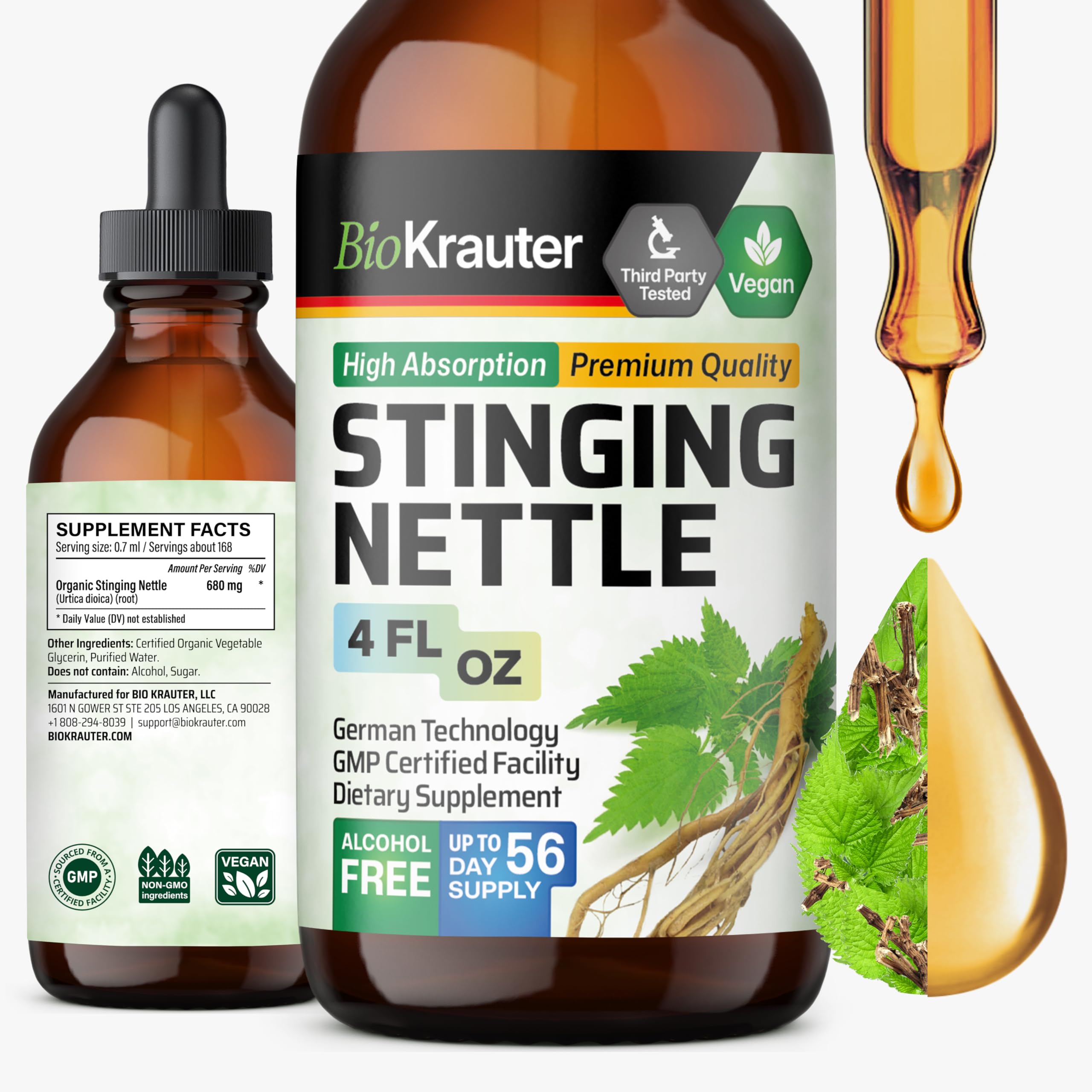 BIO KRAUTER nettle tincture bottle with dropper for easy daily dosing