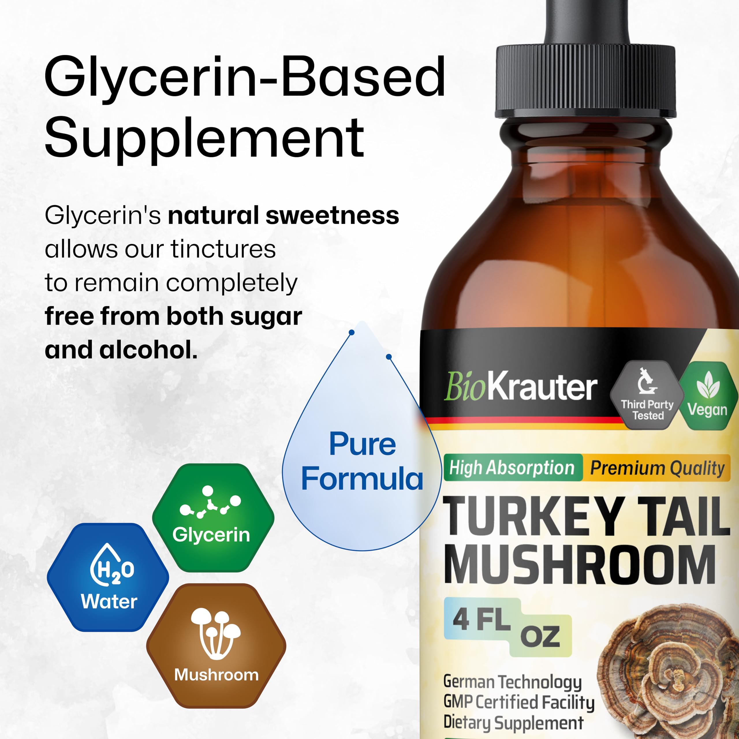 BIO KRAUTER Turkey Tail dropper in hand for convenient use.