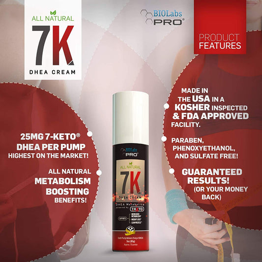 BIOLABS PRO 7-Keto DHEA Cream label close-up highlighting ingredients and dosage