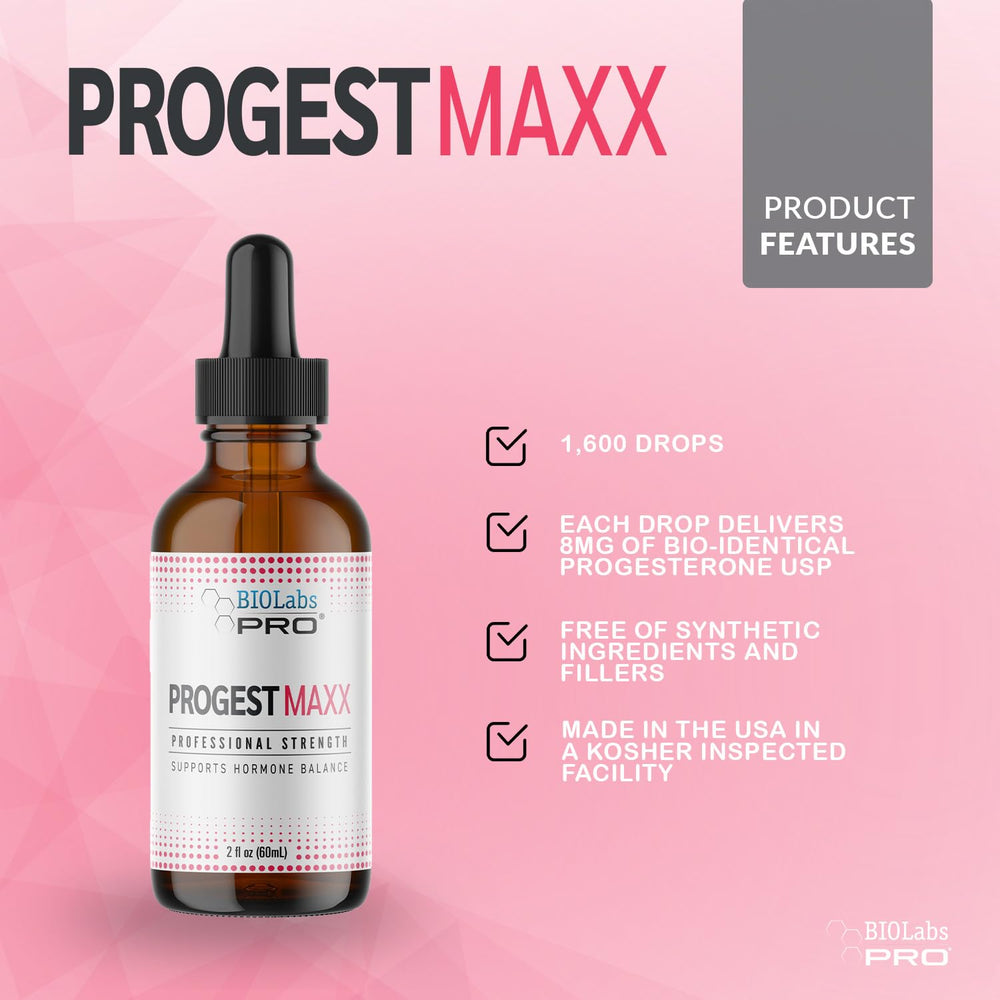 Biolabs PRO Progest MAXX oil drops ready for quick daily use.