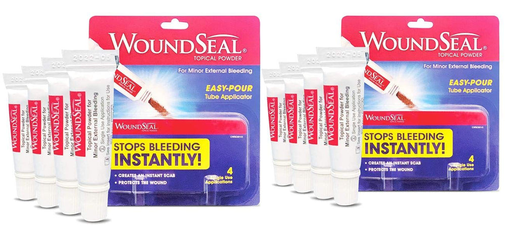 Biolife WoundSeal bottle dispensing powder to seal minor wounds quickly