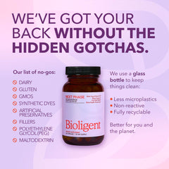 Bioligent daily dosage scene with two capsules and water.
