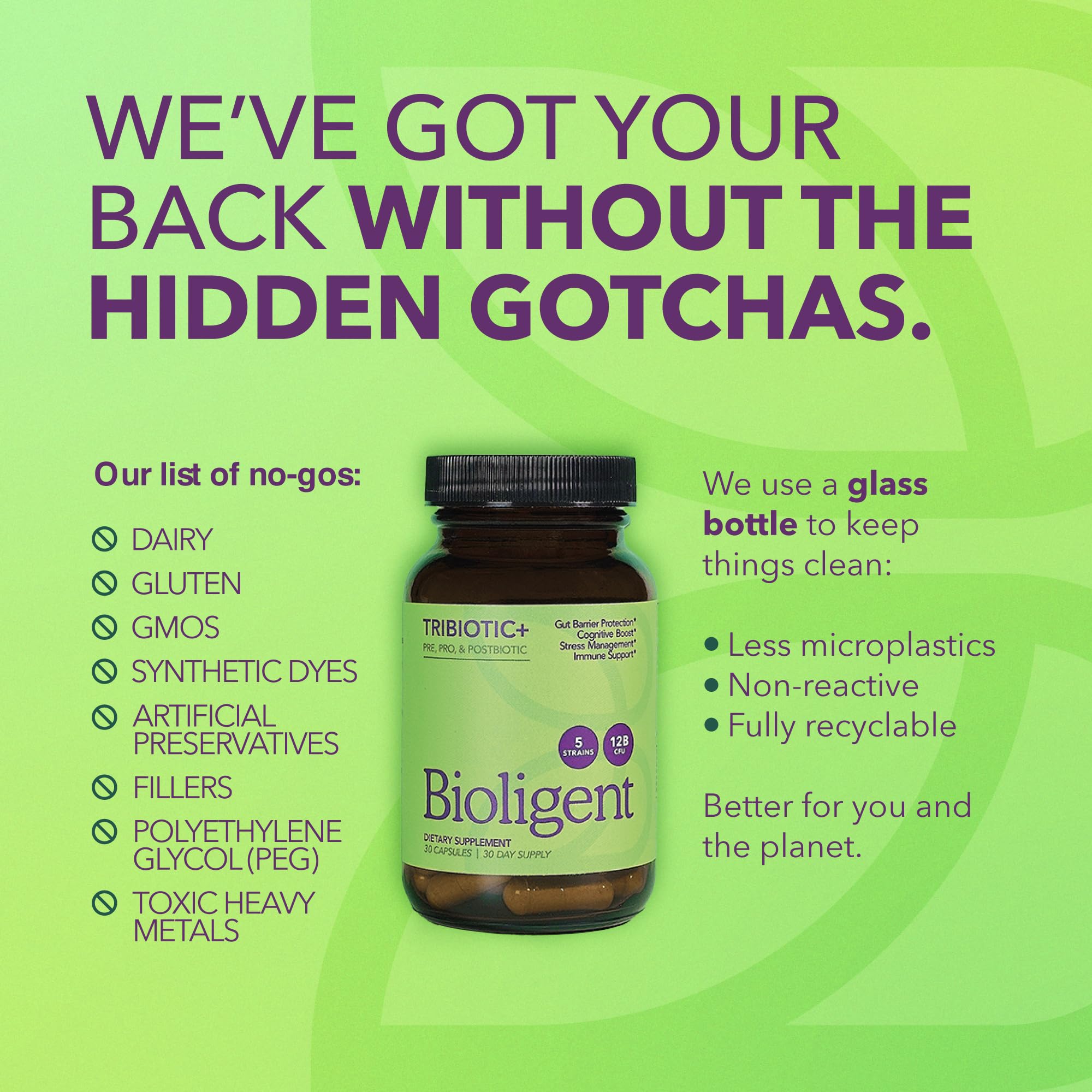 BIOLIGENT Tribiotic daily routine image hints at meal-timed intake.
