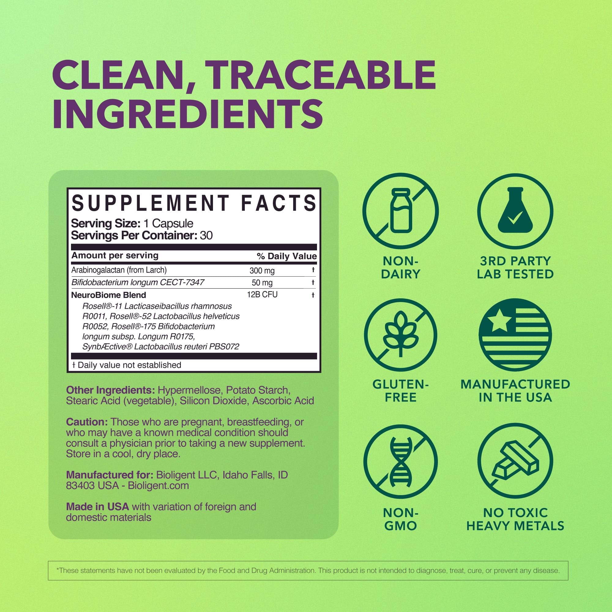 BIOLIGENT Tribiotic label closeup emphasizes non-GMO gluten-free ingredients.