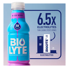 Glass of BIOLYTE mixed berry highlighting vibrant flavor and hydration