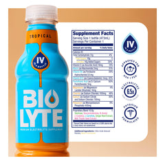BIOLYTE glass with sips highlighting convenient hydration after workouts.