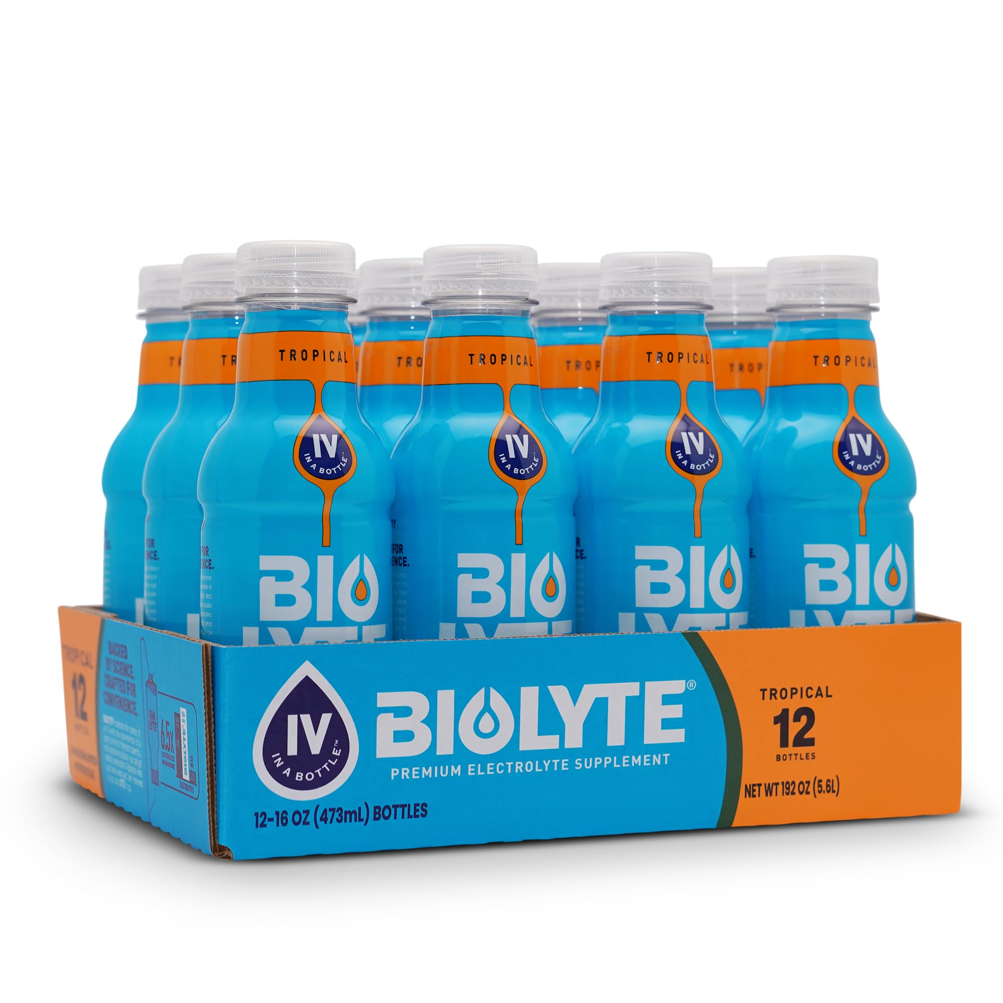 BIOLYTE Tropical bottle front view for on-the-go hydration.