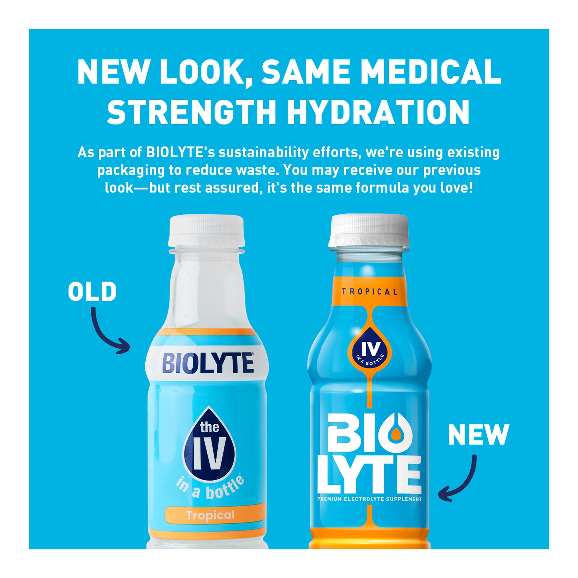 BIOLYTE Tropical bottle tilt showing vibrant flavor and premium hydration.