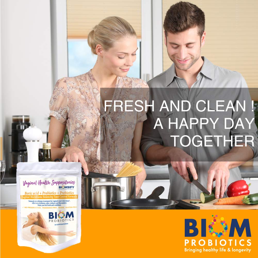 Biom Probiotics boric suppositories in use for feminine health support.