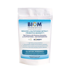 Biom Probiotics glutathione Setria bottle highlighting high-potency antioxidant support
