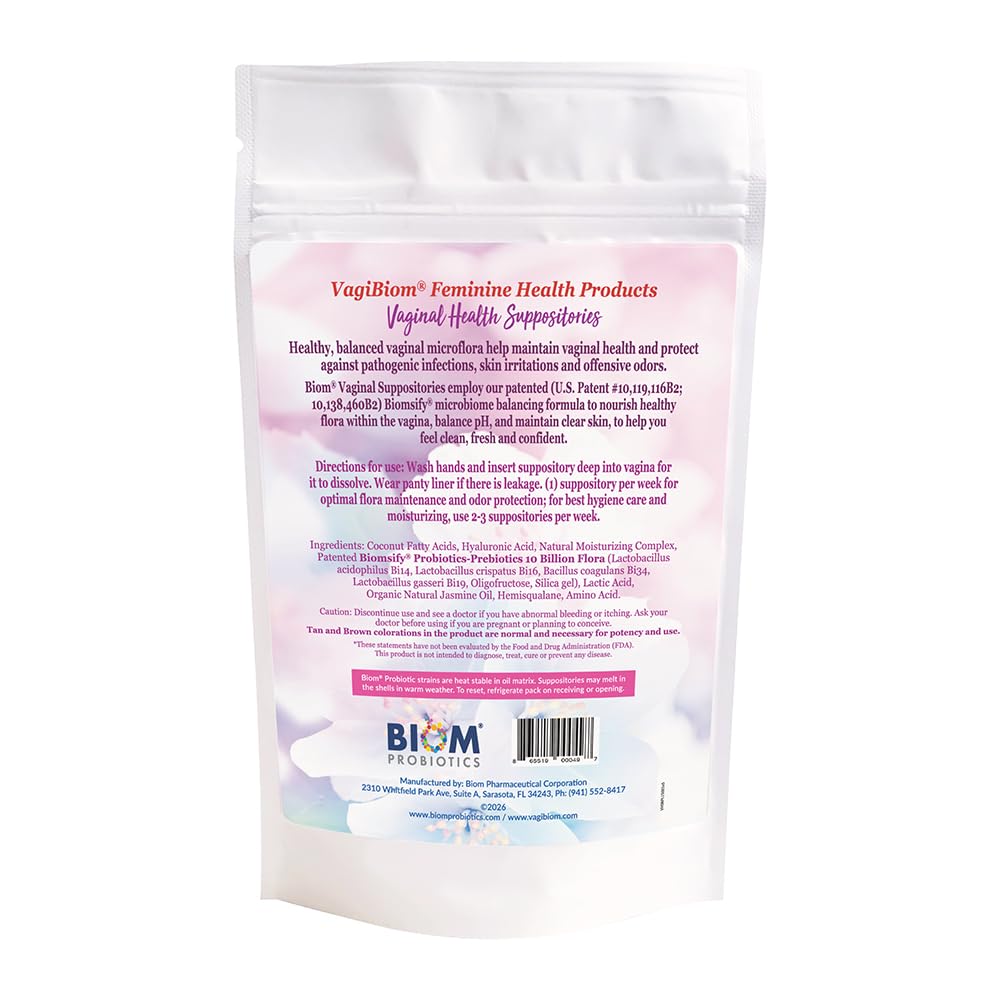 Unwrapped VagiBIOM suppositories reveal smooth texture for comfortable insertion.