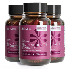 BIOMA Feminine Health Synbiotic bottle front showing capsules for daily wellness