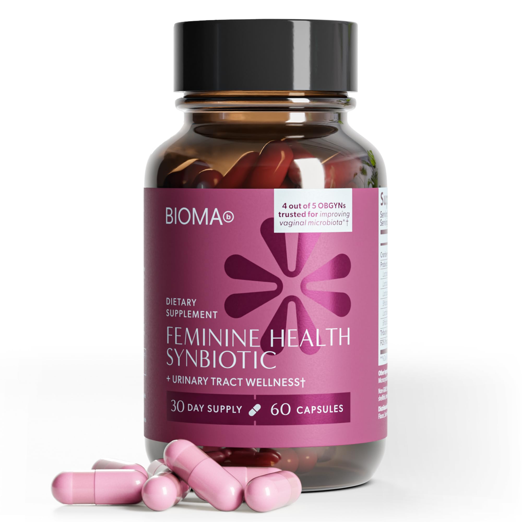 BIOMA Feminine Health Synbiotic bottle promotes daily vaginal pH balance.