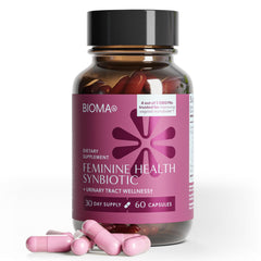 BIOMA Feminine Health Synbiotic bottle promotes daily vaginal pH balance.