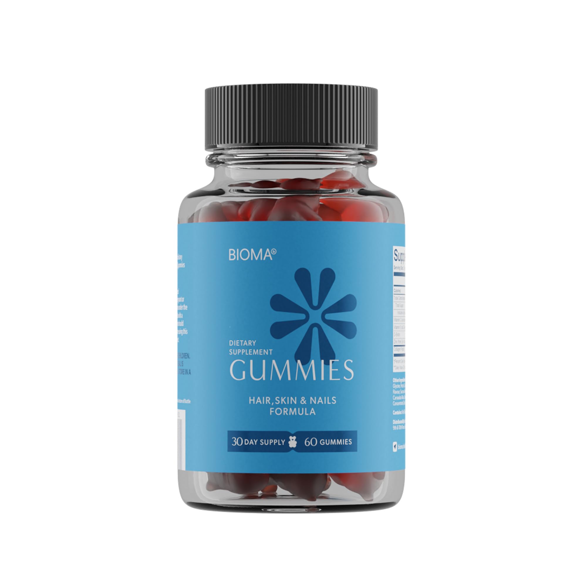 Bioma Hair, Skin & Nails Beauty Gummies packaging view for convenient daily support.
