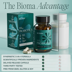 BIOMA 180-capsule bottle indicating 90-day supply for gut support