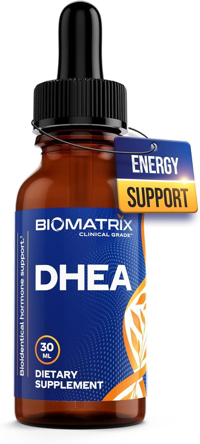 BioMatrix DHEA Liquid Drops bottle pour enables quick sublingual use and absorption
