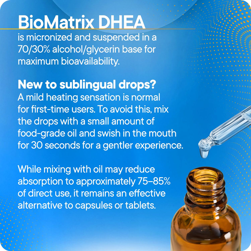 BioMatrix DHEA Liquid Drops sublingual application ready for direct absorption
