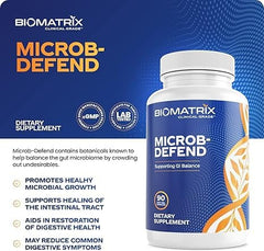 Close-up of BioMatrix Microb-Defend bottle label highlighting US manufacturing.