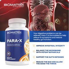 BioMatrix Para-X label detail highlights artemisinin and olive leaf for gut health support.