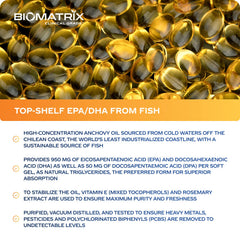 BioMatrix Support Omega bottle pour demonstrates easy-dose routine for ongoing omega-3 intake.