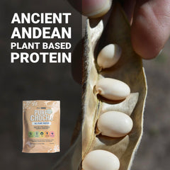 BioMiracle hydrolyzed chocho powder pouring, ideal for quick fitness snacks