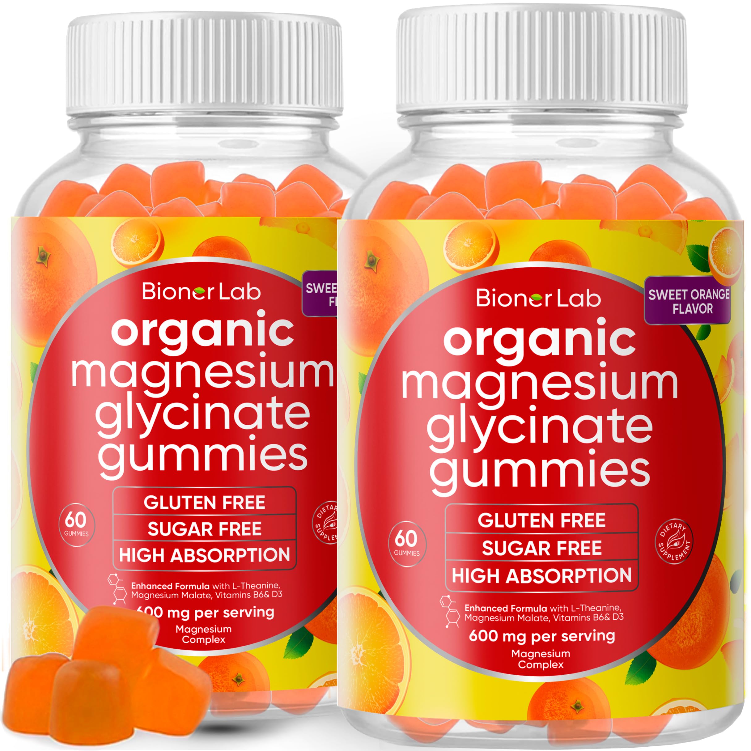 BionerLab magnesium glycinate chewables orange bottle showing convenient daily wellness.